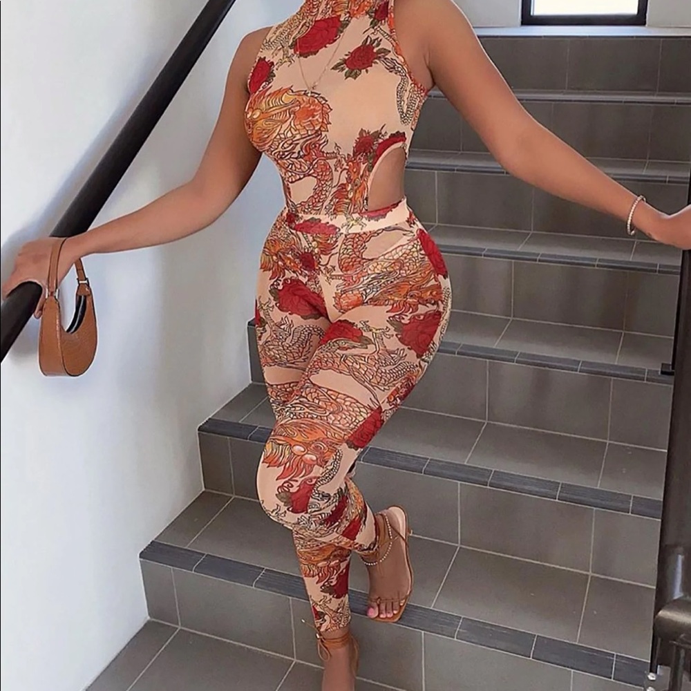 Fashion nova “Match my beauty” mesh jumpsuit